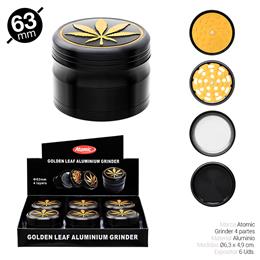 GRINDER 4 Part. ATOMIC ALU BLACK GOLDEN LEAF 63 mm. 6 Uds. 02.12552