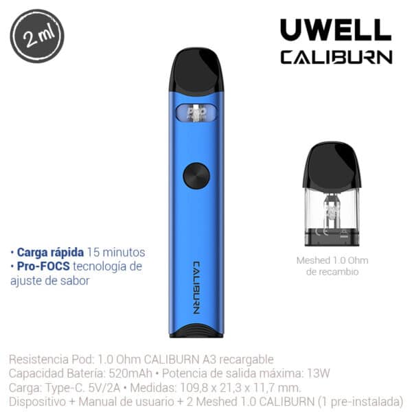 UWELL CALIBURN A3 POD KIT BLUE 1 Ud.